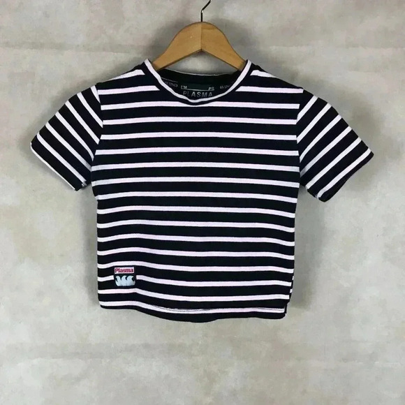 PLASMA SPHERE Korea Black/Pink Striped Crop Top - Picture 8 of 10